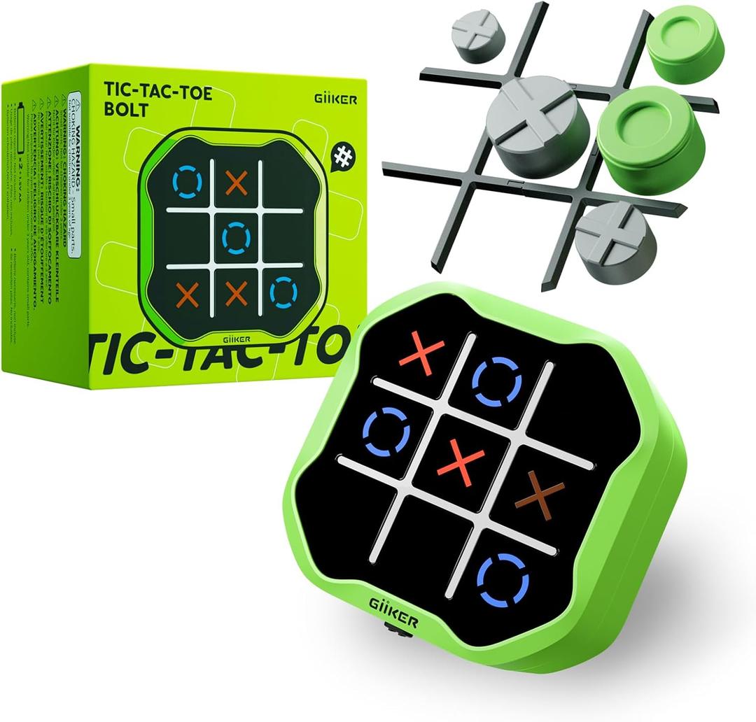GiiKER Tic Tac Toe Bolt Game, Original 3-in-1 Handheld Games, Portable Travel Games for Car Ride, Toys Gift Idea for Kids and Adults, Stocking Stuffers Birthday Gifts for Boys Girls - Green