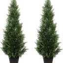3ft Artificial Cedar Tree  Outdoor Cedar Tree for Porch, Garden or Patio  UV Resistant Faux Cedar Trees for Outdoor Planters  Faux Cedar Topiary Plants for Planters & Home Decor (2 Pack)