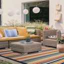 Superior Indoor Outdoor Area Rug, Perfect for Patio, Bedroom, Kitchen, Laundry Room, Entryway, Office, Playroom, Carpet Cover, Modern Casual Stripe Geometric, Eastyn Collection, 7' 10" x 9' 10", Cream