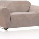 PrinceDeco Stretch Loveseat Sofa Cover Slipcover Couch Cover for 2 Cushion Sofa Washable Sofa Cover for Pets Friendly Furniture Protector Covers with Non Slip Bottom(Loveseat, Sand)