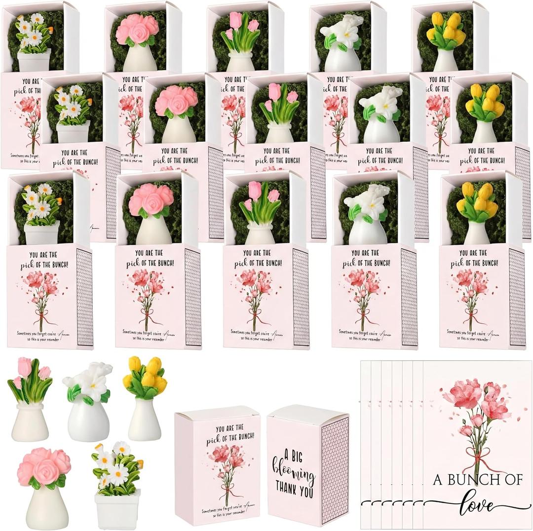 VioraWhite 36 Sets Thank You Gifts for Women Bulk Mini Tiny Flowers with Flowerpot Vase Box Motivational Office Desk Decor Employee Appreciation Gifts for Mothers Day Teacher Office Staff Team