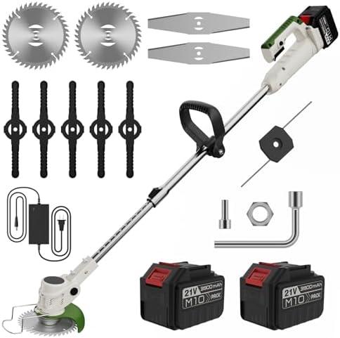 Electric Weed Wacker, Battery Weed Eater, 4 Types of Blades, can Easily and efficiently Clean Weeds and Small shrubs in The Yard, Lawn and Garden. Comes with Two 21V 5Ah Batteries and a Fast Charger