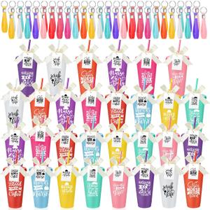 SiliFine 30 Sets CNA Week Appreciation Gifts Bulk 2026 24 oz Nurses Plastic Tumbler with Lid and Straw Nursing Cups Keychain Card for Graduation Nurse Student Assistant Medical Staff Women(Classic), Medium