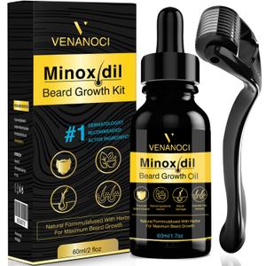 5% Minoxidil for Men Beard Growth Kit: Venanoci Hair Regrowth Oil with Biotin & Rosemary  Thicker, Fuller Beard & Hair  Stop Hair Loss & Thinning  Hair Growth Serum Treatment (2 Fl Oz (Pack of 1))
