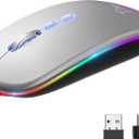 HOTLIFE LED Wireless Mouse, Slim Rechargeable Silent Bluetooth Mouse, Portable USB Optical 2.4G Wireless Bluetooth Two Mode Computer Mice with USB Receiver and Type C Adapter(Silver)
