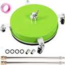 14" Pressure Washer Surface Cleaner with 4 Wheels, Coated Green Stainless Steel Power Washer Surface Cleaner for Driveway Sidewalk Patio, 1/4" Quick Connector 2 Extension Wand, 4000 PSI