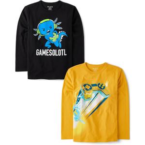 The Children's Place Boys Gamer Long Sleeve Graphic T-Shirts, Multipacks Game Controller/ Games (Packof 2, X-Small)