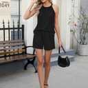 Rapbin 2 Piece Short Sets for Women Casual Vacation Summer Outfits Sleeveless Halter Tops Loose Fit, L