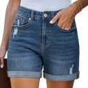 LookbookStore Jean Shorts Womens Stretchy High Waisted Ripped Denim Shorts with Pockets Trendy Distressed Cut Off Shorts (Large, After Dusk Blue)