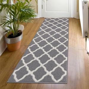SHACOS Washable Runner Rug 20"x59" Dirt Trapping Non Slip Rubber Backing Rug Runner Floor Mats Carpet Runners for Entryway Hallway Kitchen Garage Laundry Room, Light Gray
