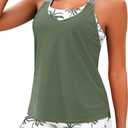 Daci Tankini Swimsuits for Women-2025 Bathing Suits 2 Piece Swimwear with Shorts for Tummy Control (Large, Green Palm Tree)