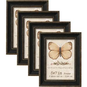 5x7 Picture Frame Set of 4 with 2 Mats, Black Rustic Farmhouse Photo Frames with Tempered Glass, 4x6 and 3.5x5 with Mat or 5x7 without Mat for Wall Hanging or Tabletop Display, Home Gallery Decor Gift