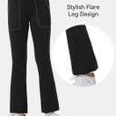 Girls Flare Leggings High Waisted Flare Pants with Pockets Bootcut Black Bell Bottoms Stretchy V-Cross 5-16 Years (9-10 Years)