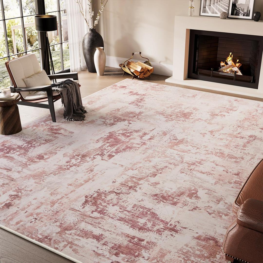 Tchido Area Rug - 8x10, Perfect for Bedroom & Living Room, Pink, Ideal for Girls' Dorm or College Students, Modern, Washable, Rose Pink