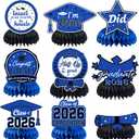 Graduation Decorations 2026 2027 - Blue Graduation Honeycomb for Table Centerpiece | Graduation Party Decorations Class of 2026,Table Toppers for Graduation Party Favors Supplies Indoor Outdoor