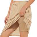 Century Star Tennis Skirts for Women with Pockets Golf Knee Length Skorts Athletic Sports Drawstring Waist Skirts with Shorts (Beige, S)