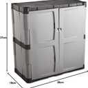 Rubbermaid Freestanding Storage Cabinet with Doors 18"D x 36"W x 37"H Medium Gray/Black Two-Shelf Lockable Cabinet for Indoor/Outdoor/Garage Storage for Garden Tools/Lawn Care Accessories