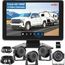 1080P 4-Wired Backup Camera System for RV/Truck, 9" HD Touch DVR Recording IPS Quad Split Monitor, 64GB Card Side Rearview Camera for Trailer/Tractor/Bus/Heavy Equipment, Waterproof IR Night Vision