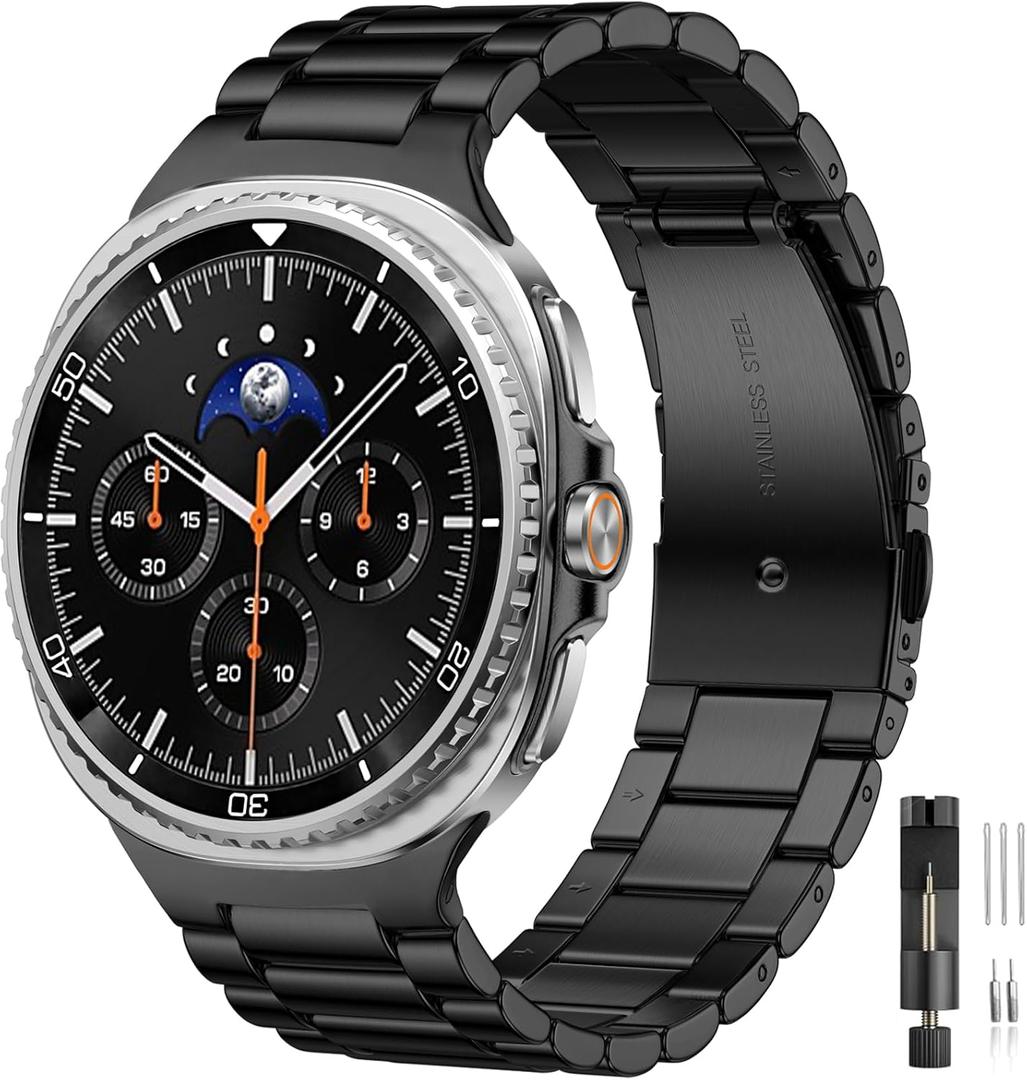 Lerobo Compatible with Galaxy Watch 8 Band 40mm 44mm 2025/ Samsung Galaxy Watch 8 Classic Band 46mm 2025, No Gap Stainless Steel Metal Watch Band Business Replacement Accessory for Men Women, Black