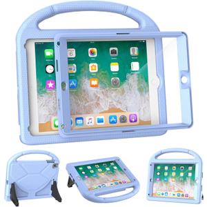 YIHE Shockproof Kids Case for iPad 6th/5th Generation (9.7 inch, 2018/2017), iPad Air 2/1 & Pro 9.7 | Durable Protective Cover with Built-in Screen Protector & Stable Stand, Light Blue