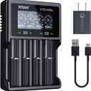 XTAR VC4SL 3A Fast Charger 4-Bay, 18W QC3.0 Adapter Included, LCD Battery Analyzer for Li-ion 21700 18650 & NiMH AA/AAA Rechargeable Batteries