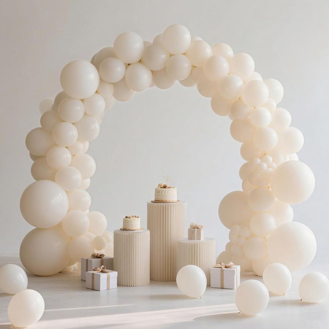 Ivory White Balloon,145pcs Premium Latex Khaki Balloons Arch Kit Different Sizes 18 12 10 5 Inch,Light Brown Neutral Balloon Garland Arch for Birthday Party Baby Shower Wedding Anniversary Decoration
