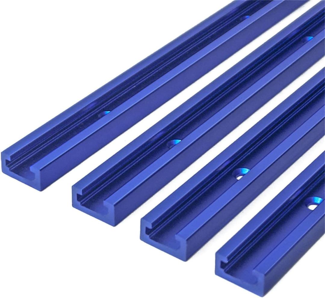 4 Pack 24" T-Track Accessories for Wood Working with Screws, Aluminum Alloy Woodworking Tools Double Cut Profile Universal T-Tracks with Predrilled Mounting Holes,Anodized Blue