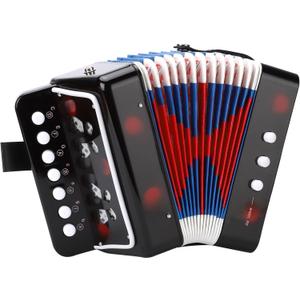 Accordion 10 keys Button Accordion Toy for kids,Musical Instrument,Mini Accordian for Children Beginners (Black)