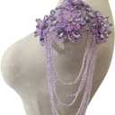 Handmade 3D Three-Dimensional Flower Rhinestones Applique Sewing Crystal Fringe Beads Sequins Patches Accessory for Wedding Dresses DIY Decorative 6X10inches 1PCS/Bag (Light Purple)