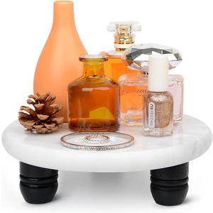 Decorative Round Marble Riser for Display,Marble Pedestal Tray for Home,Kitchen and Bathroom Countertop Organizer Counter Decor Tray.The Decorative Tray Non-slip,Stable（White Gray）