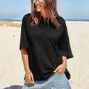 Tankaneo Womens Oversized Tshirts Summer Casual Short Sleeve Crew Neck T Shirt Loose Fit Side Slit Tee Tops (Black, XL)