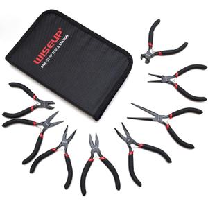 WISEUP 8-Piece Mini Pliers SetNeedle, Round, Flat, Long, Bent Nose, Diagonal, End Cutting & Linesman Pliers for Crafting, Electronics & Jewelry Makingwith Pouch