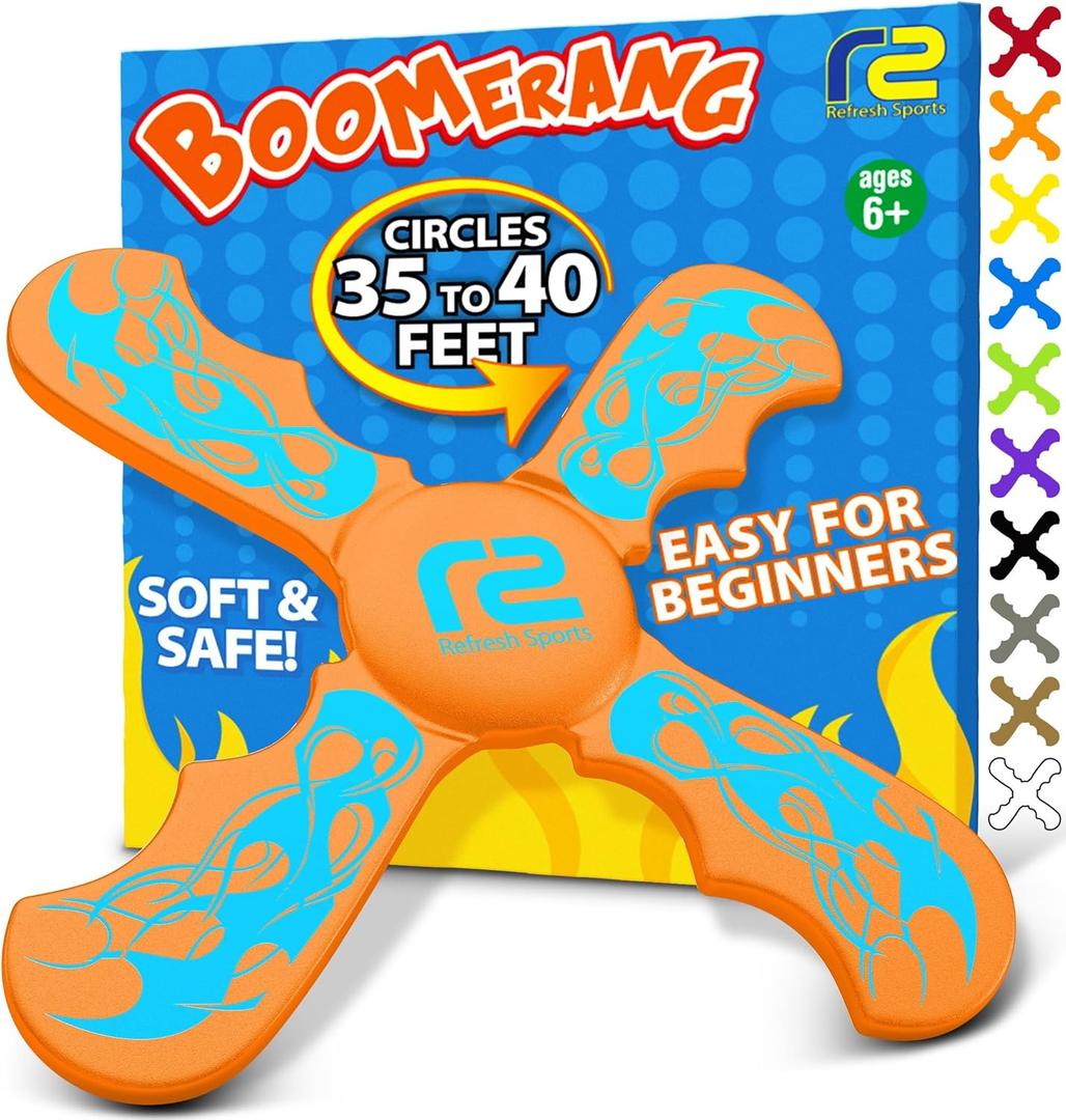 Refresh Sports Soft Boomerang - Best Gifts for Boys & Girls - Fun Kid Stocking Stuffers & Holiday Presents - Outdoor Toys & Birthday Party Favors - Goodie Bag Easter Basket Stuffers for Kids (Orange)