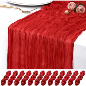 10 Pack Red Cheesecloth Table Runner 17x108 Inch Semi Sheer Boho Rustic Gauze Cheese Cloth Table Runners for Wedding Party Birthday Baby Shower Home Dcor