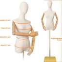 Female Linen Fabric Mannequin Torso Dress Form with Detachable Head, Two Wooden Hands and Height-Adjustable Metal Display Stand