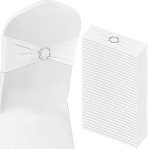 BOUBONI White Chair Sashes 100 Pack Spandex Stretch Chair Band Sashes with Buckles for Folding Chairs Wedding Party Reception Baby Shower Events Banquet Decorations