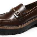 DREAM PAIRS Loafers for Women Platform Chunky Heel Slip On Loafers Business Office Casual Dressy Loafer Shoes (8.5, Brown)