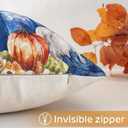 Artscope Fall Decorative Throw Pillow Covers 18x18 Inch Set of 2, Watercolor Pumpkin Fallen Leaves Outdoor Farmhouse Pillow Cases for Home Sofa Couch-Blue