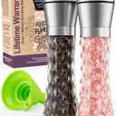 Home EC Original Stainless Steel Sea Salt and Pepper Grinder Set of 2 - Adjustable Ceramic Grinder - Diamond Pattern Glass - Salt and Pepper Shakers - Kitchen Spice Mill - Modern Kitchen Accessories