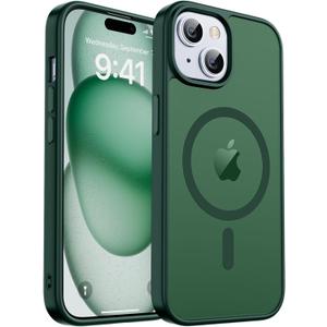 zapica Magnetic for iPhone 15 Case & iPhone 14 Case, [Compatible with MagSafe] [Military Grade Drop Protection] Translucent Matte Shockproof Anti-Scratch Phone Cover, Forest Green