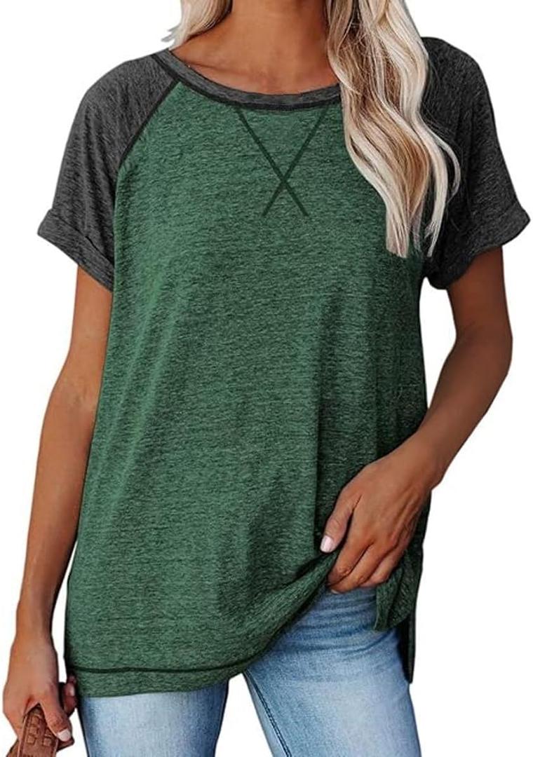Welity Women's Cotton T Shirts Loose Fit Crewneck Short Sleeve Tops Summer Casual Tunic Basic Tee (Small, 2# Dark Green)