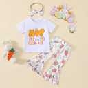 Toddler Girl Easter Bunny Outfits Kid Girls Hangin with My Peeps Bell Bottom Pants Set 2Pcs Summer Clothes