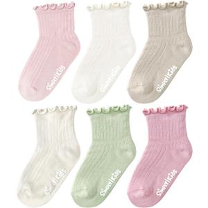 Simply Kids Toddler Girl Socks 6-12 Months Pastel Baby Cotton Ruffle Socks With Grips Non Slip Infant Wear Newborn Must Haves