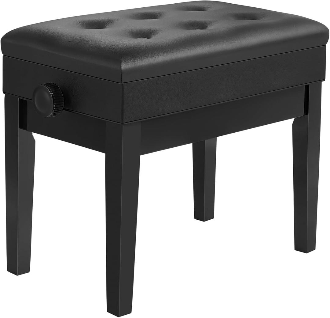 SONGMICS Adjustable Wooden Piano Bench Stool with Sheet Music Storage Black ULPB57H, 13.2"D x 21.6"W x 21.7"H