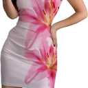 Women's Floral Cami Tank Dress Elegant Ruched Mock Neck Sleeveless Summer Party Club Dresses (Large, Pink)