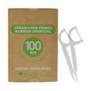 EasyHonor Organic Dental Floss Picks - Natural Biodegradable Floss Sticks with Strong Bamboo Charcoal Thread & Vegan Corn Starch Handle.(100PCS)