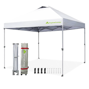 Anytee-10x10 Pop Up Canopy Tent, Easy Up Waterproof Outdoor Canopy with Wheeled Bag, Sun Shade for Patio, Backyard, Parties, Camping-White Ventilated