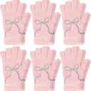 Faux Mink Gloves Women Winter Pink Bow White Warm Fuzzy Full Finger Gloves Coquette Mittens for Women Valentine Gift (Pink)
