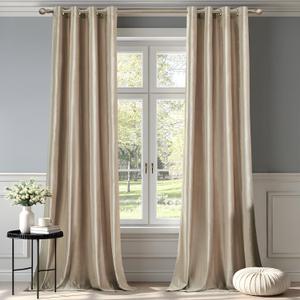 BULBUL Champagne Velvet Curtains 96 inches: Beige Luxury Elegant Living Room Curtain - Modern Thermal Insulated Soundproof Privacy Room Darkening Floor to Ceiling Soft Drapes for Bedroom Set of 2