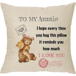 XUNLIZXY Auntie Gift from Niece Nephew, Funny Cushion Cover Pillowcase for Aunt Birthday Christmas Mother's Day Party, Throw Pillow Cover Home Decoration